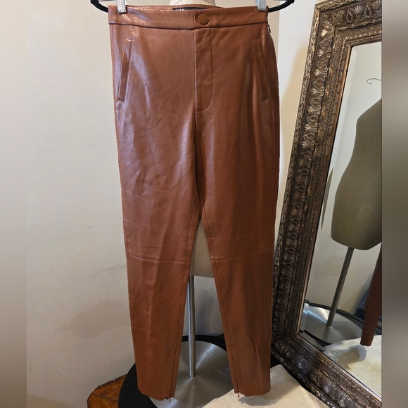 Zara Brown Faux Leather Leggings/Pants.  Size Small - Picture 2 of 6